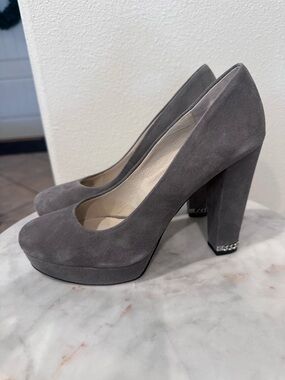 Michael Kors Gray Suede Platform Block Heel Pumps